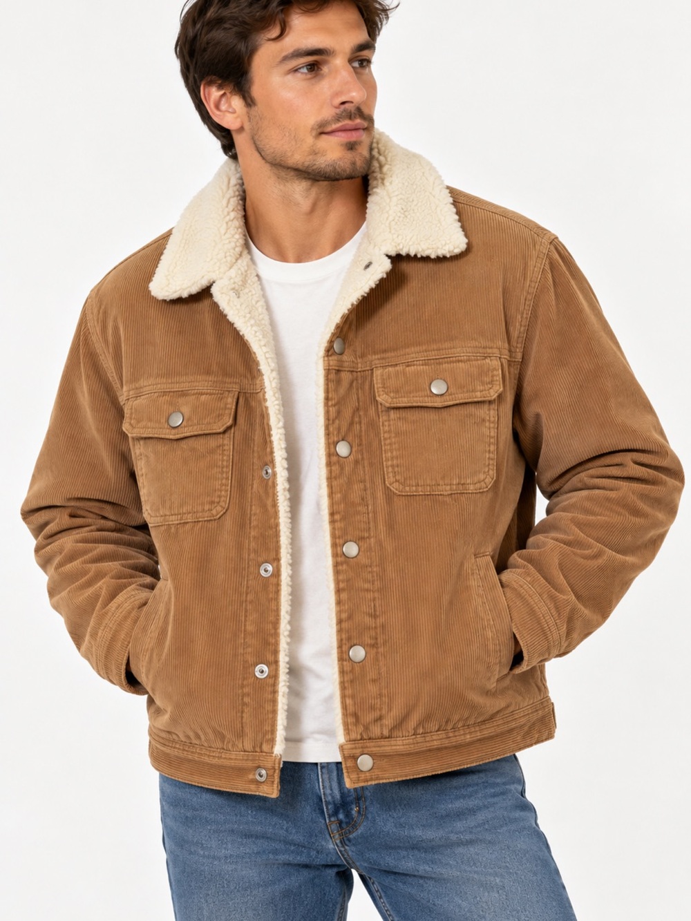 BDG Urban Outfitters Men’s M Corduroy Sherpa Lined Trucker Jacket Brown